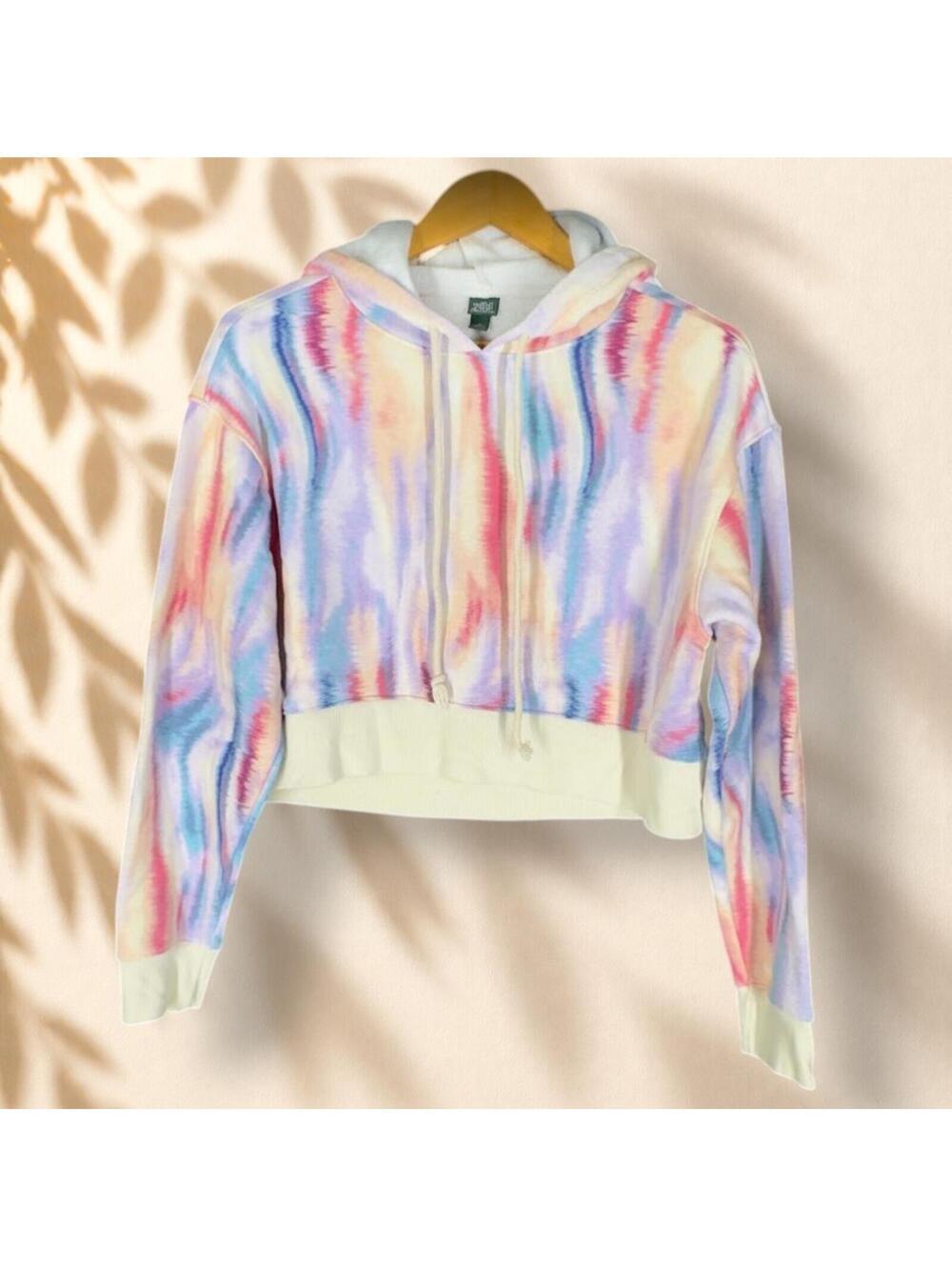 Wild Fable Cropped Hoodie Women XS Blue Striped Hooded Long Sleeve Fleece